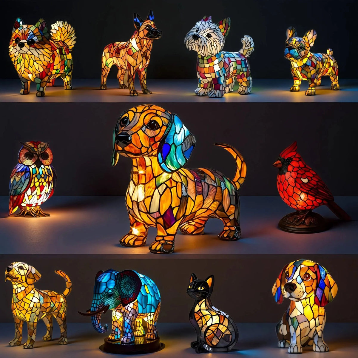 Table Lamp Stained Glass Mosaic Animal Design