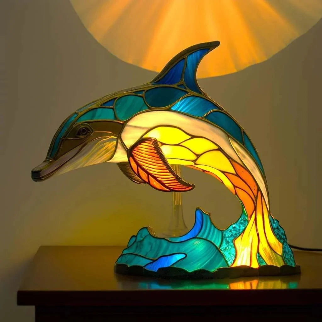 Table Lamp Stained Glass Mosaic Animal Design