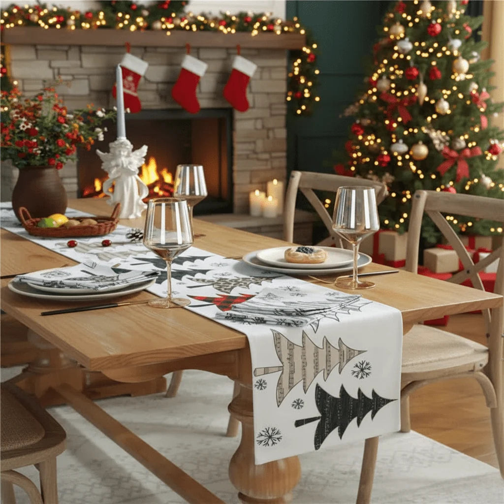 Table Runner Christmas Embroidered Wrinkle-Resistant Fabric