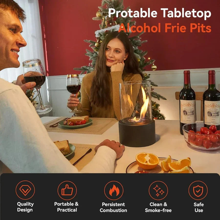 Tabletop Ethanol Fireplace Glass Enclosure With Snuffer Included