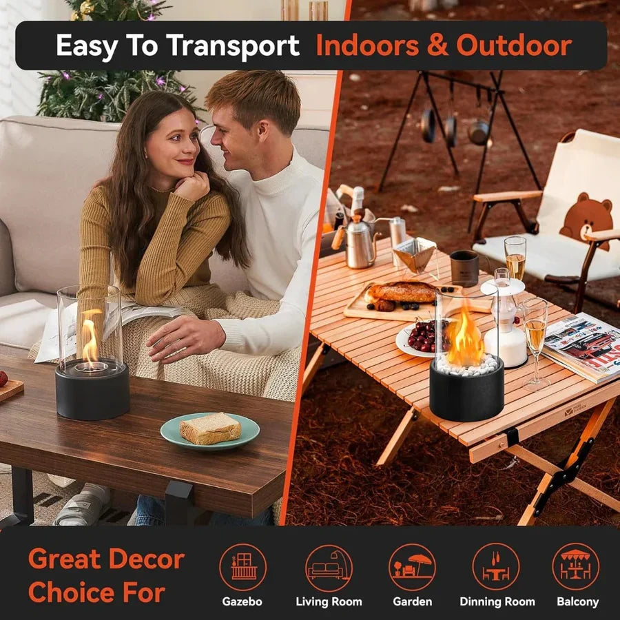 Tabletop Ethanol Fireplace Glass Enclosure With Snuffer Included