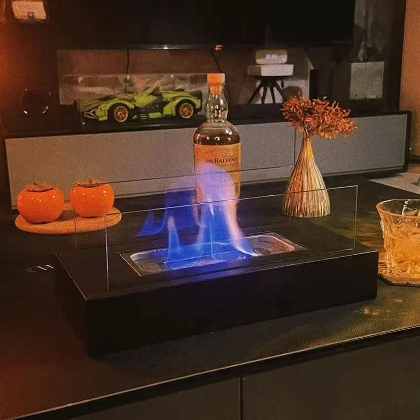 Tabletop Fireplace Bioethanol Portable Tempered Glass & Steel