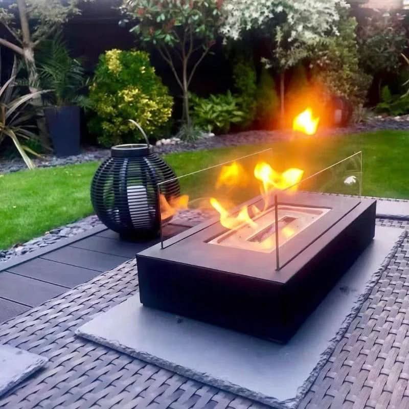 Tabletop Fireplace Bioethanol Portable Tempered Glass & Steel