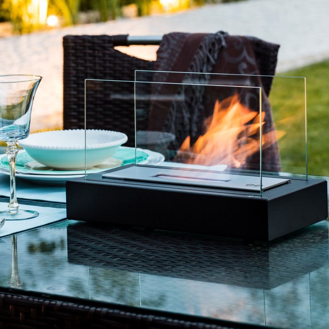 Tabletop Fireplace Bioethanol Portable Tempered Glass & Steel