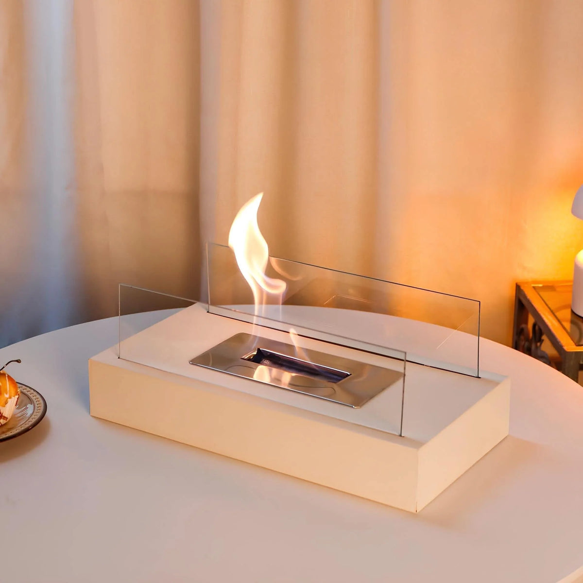 Tabletop Fireplace Bioethanol Portable Tempered Glass & Steel