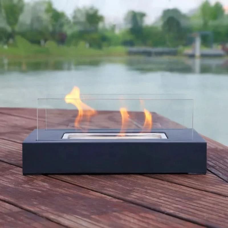 Tabletop Fireplace Bioethanol Portable Tempered Glass & Steel