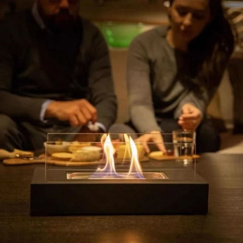 Tabletop Fireplace Bioethanol Portable Tempered Glass & Steel