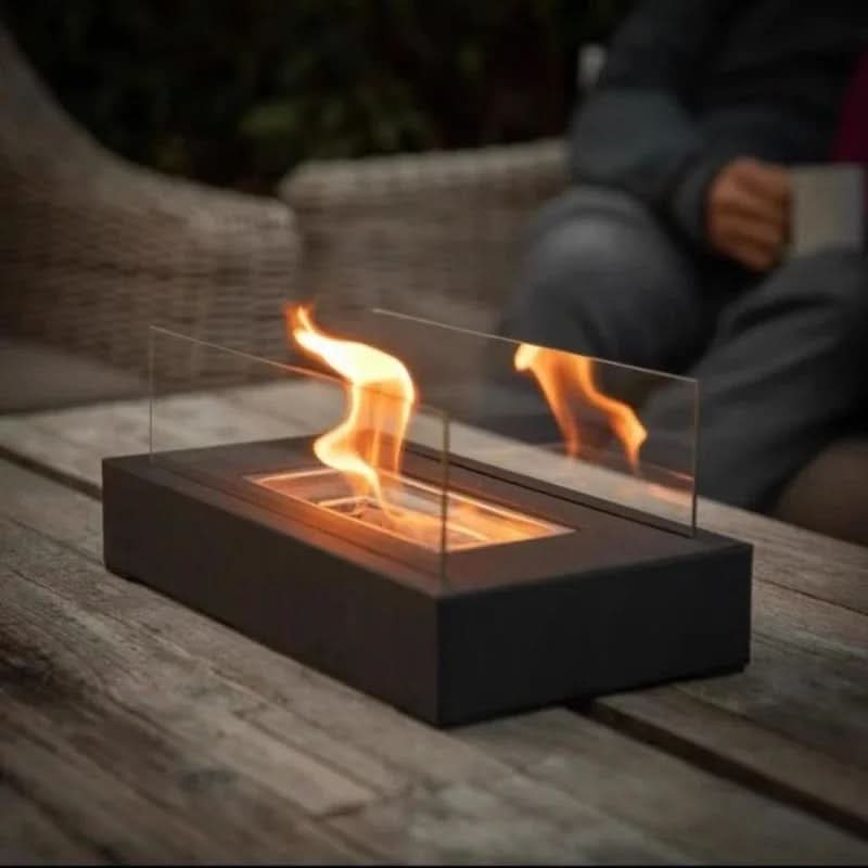 Tabletop Fireplace Bioethanol Portable Tempered Glass & Steel