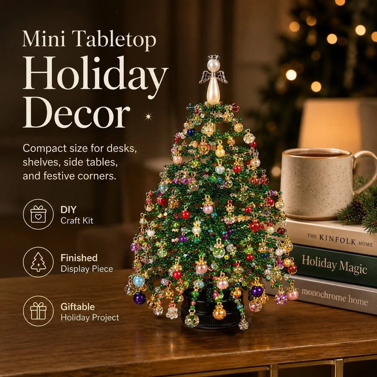 Tabletop Tree Craft Kit Beaded Lighted Seasonal Decor
