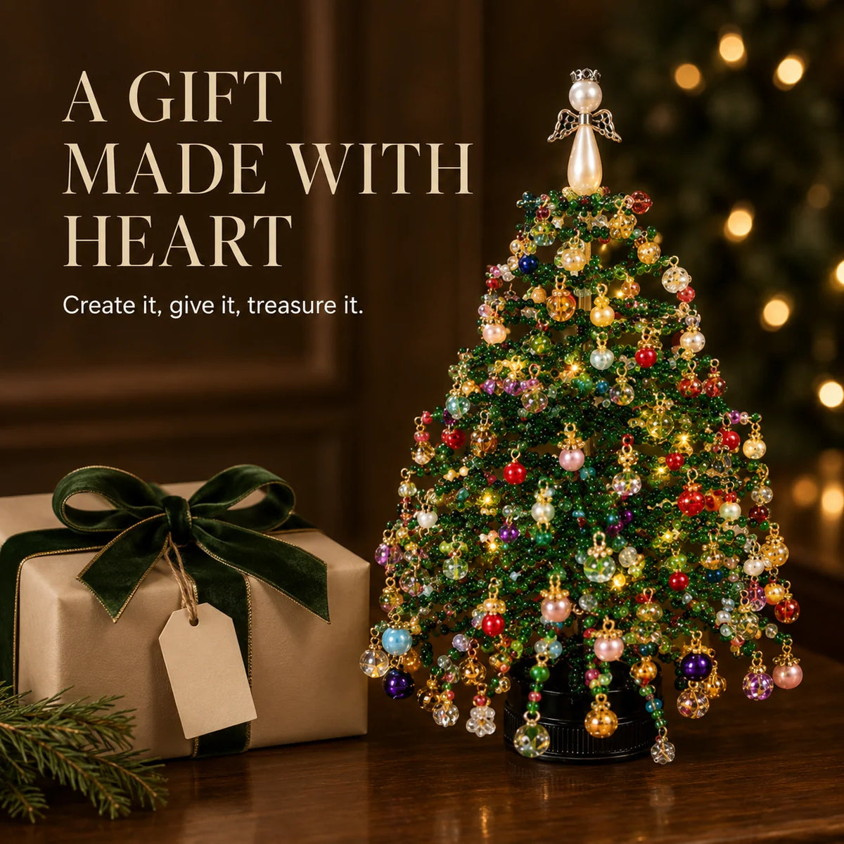 Tabletop Tree Craft Kit Beaded Lighted Seasonal Decor