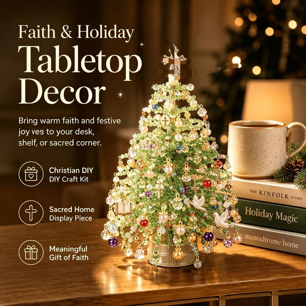 Tabletop Tree Craft Kit Beaded Lighted Seasonal Decor
