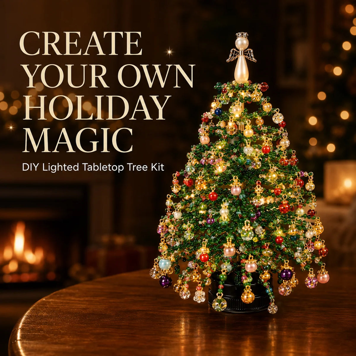 Tabletop Tree Craft Kit Beaded Lighted Seasonal Decor