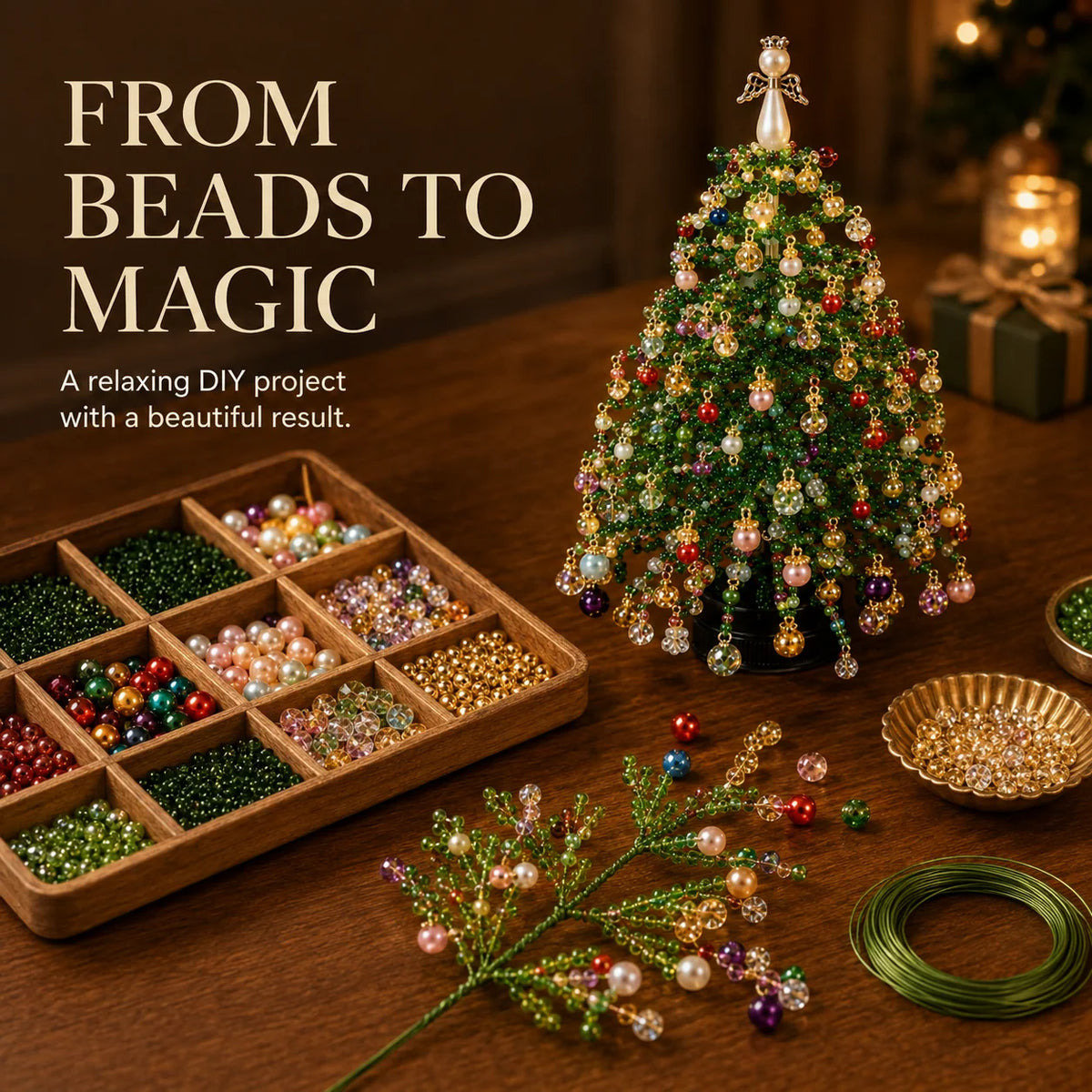 Tabletop Tree Craft Kit Beaded Lighted Seasonal Decor