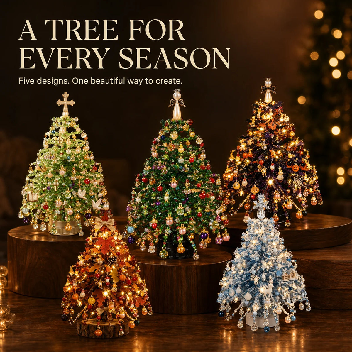Tabletop Tree Craft Kit Beaded Lighted Seasonal Decor