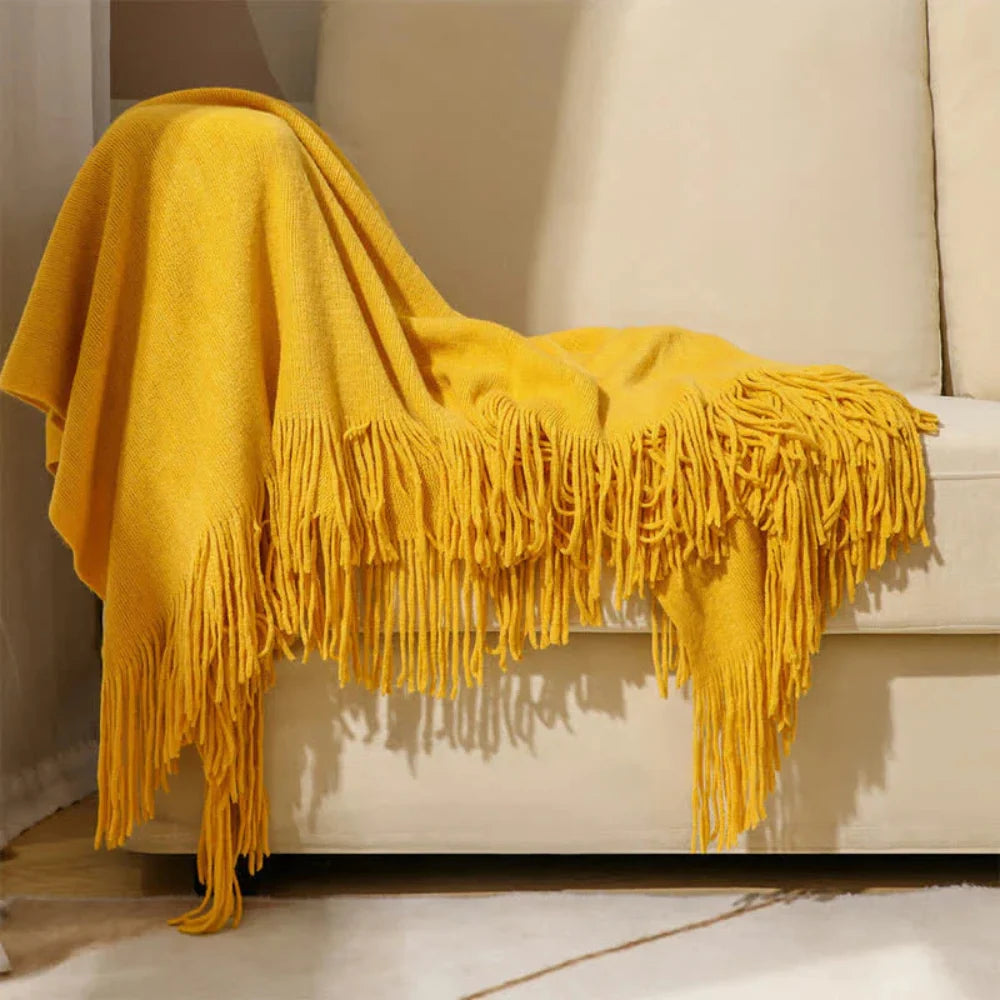 Throw Blanket Chunky Knit Acrylic Fringe Machine Washable