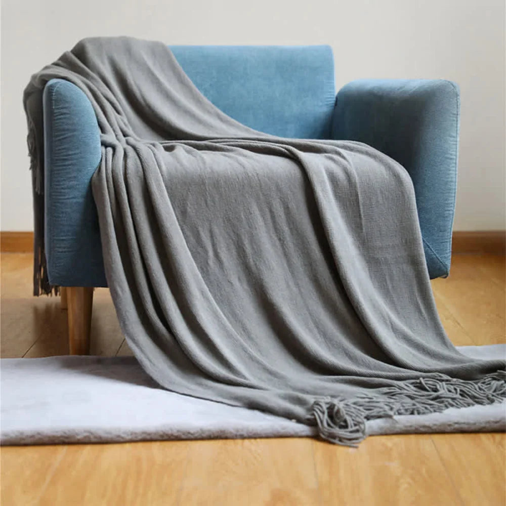 Throw Blanket Chunky Knit Acrylic Fringe Machine Washable