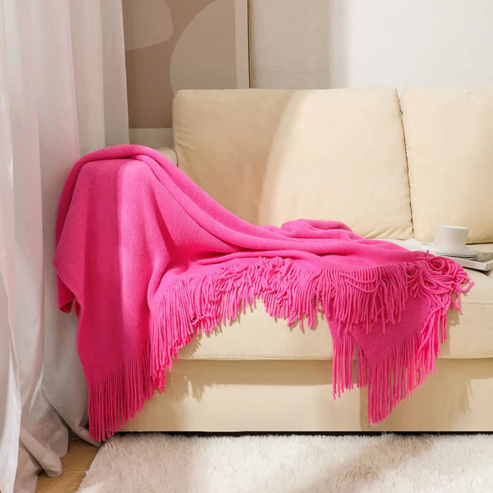 Throw Blanket Chunky Knit Acrylic Fringe Machine Washable
