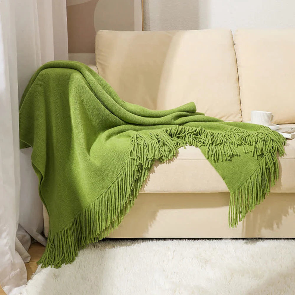 Throw Blanket Chunky Knit Acrylic Fringe Machine Washable