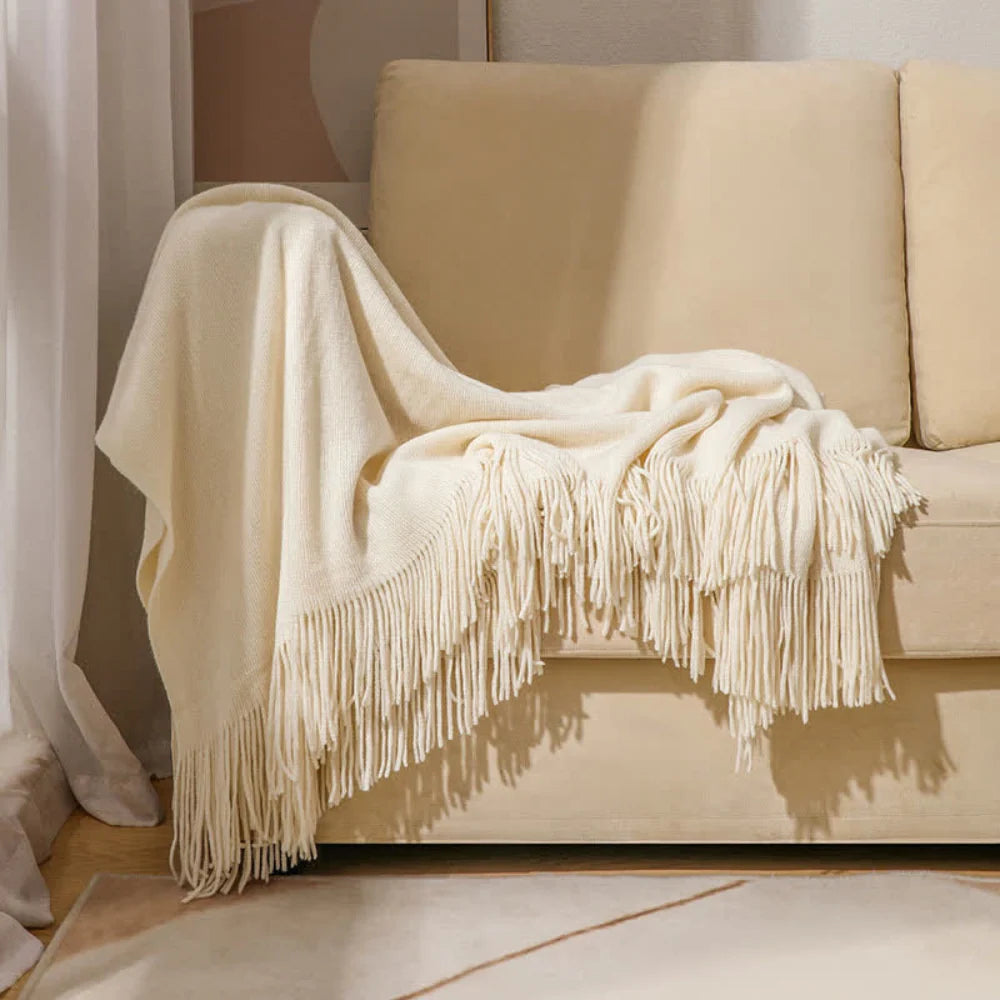 Throw Blanket Chunky Knit Acrylic Fringe Machine Washable