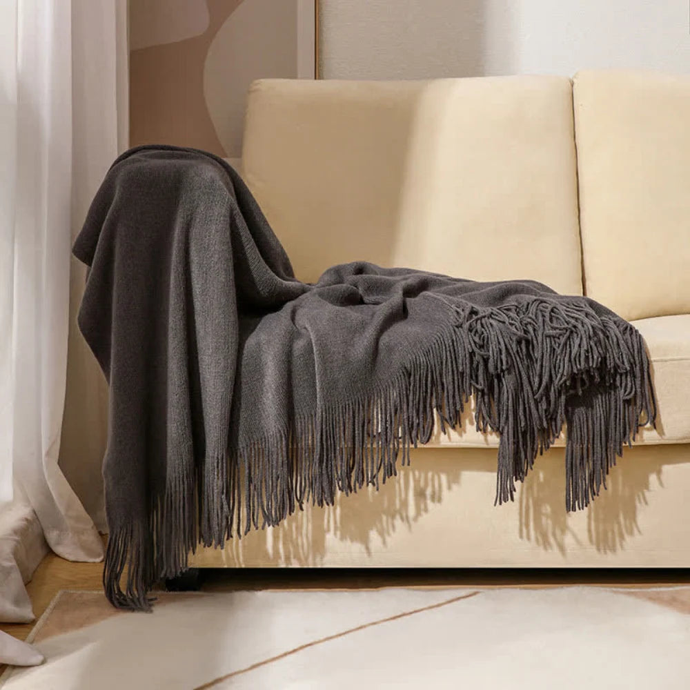 Throw Blanket Chunky Knit Acrylic Fringe Machine Washable