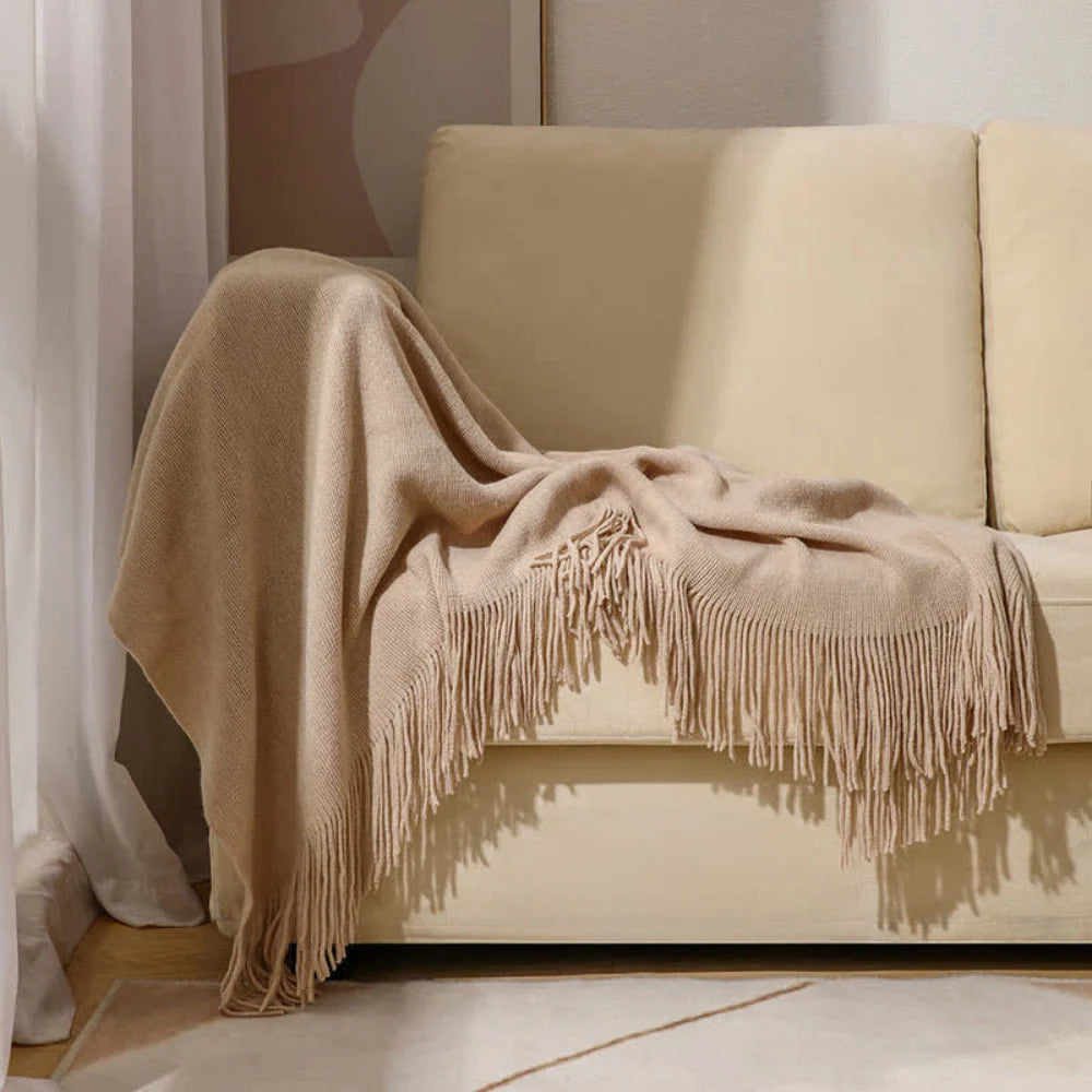 Throw Blanket Chunky Knit Acrylic Fringe Machine Washable