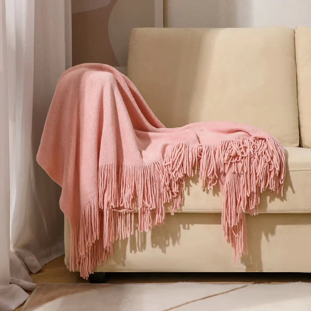 Throw Blanket Chunky Knit Acrylic Fringe Machine Washable