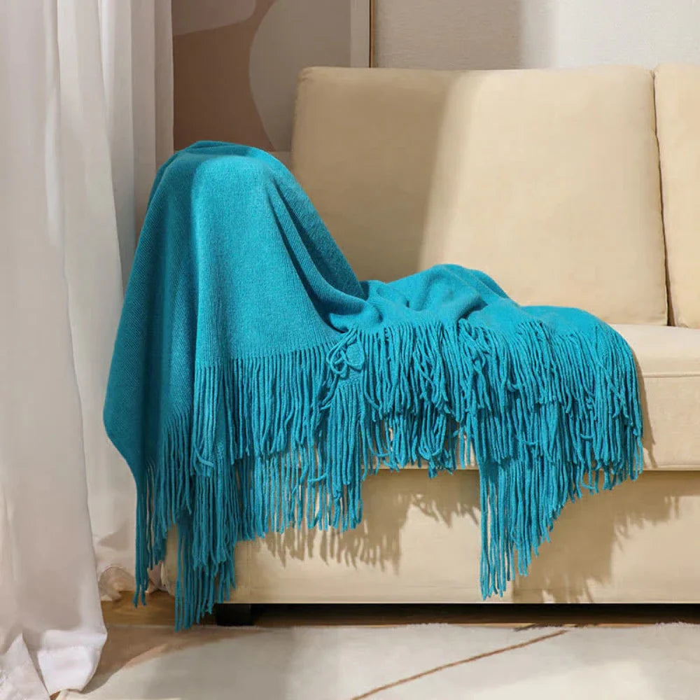 Throw Blanket Chunky Knit Acrylic Fringe Machine Washable
