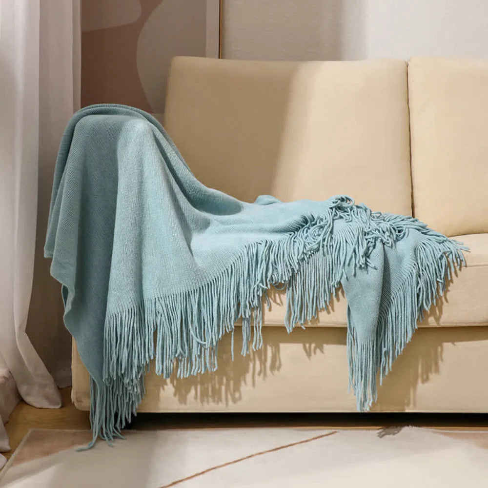 Throw Blanket Chunky Knit Acrylic Fringe Machine Washable