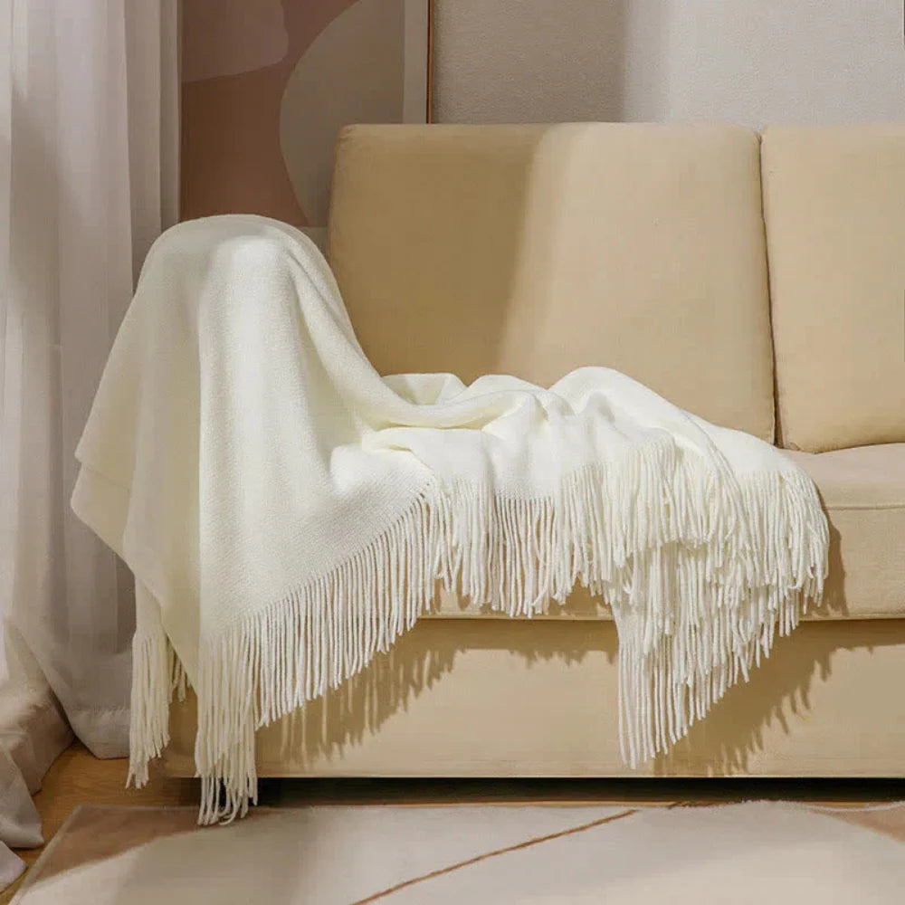 Throw Blanket Chunky Knit Acrylic Fringe Machine Washable