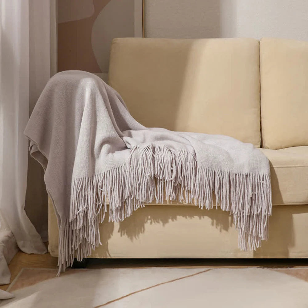 Throw Blanket Chunky Knit Acrylic Fringe Machine Washable