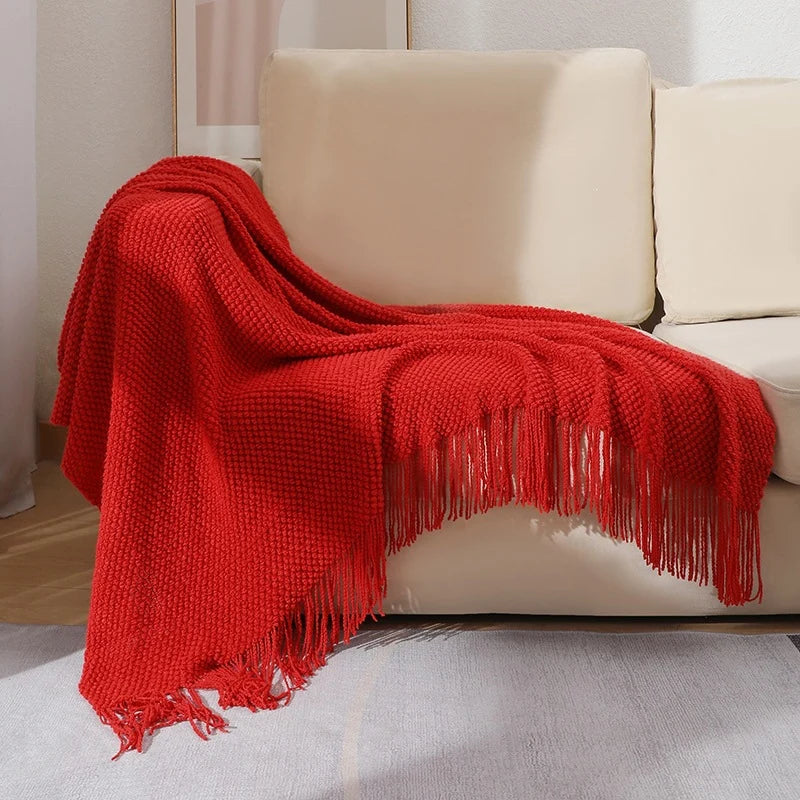 Throw Blanket Chunky Knit Soft Yarn Fringe Trim Machine Washable