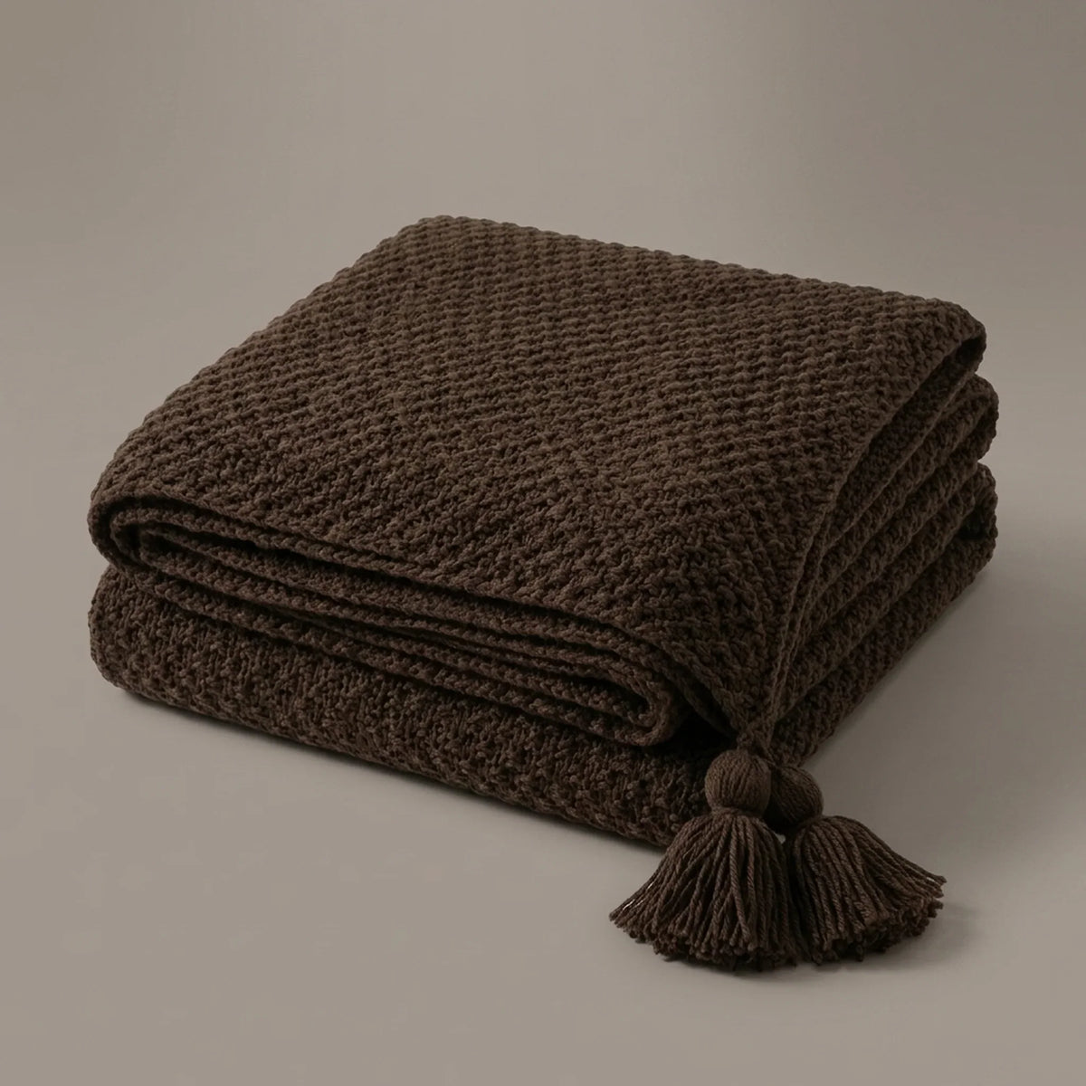 Throw Blanket Chunky Knit Tassel Trim Scandinavian Style