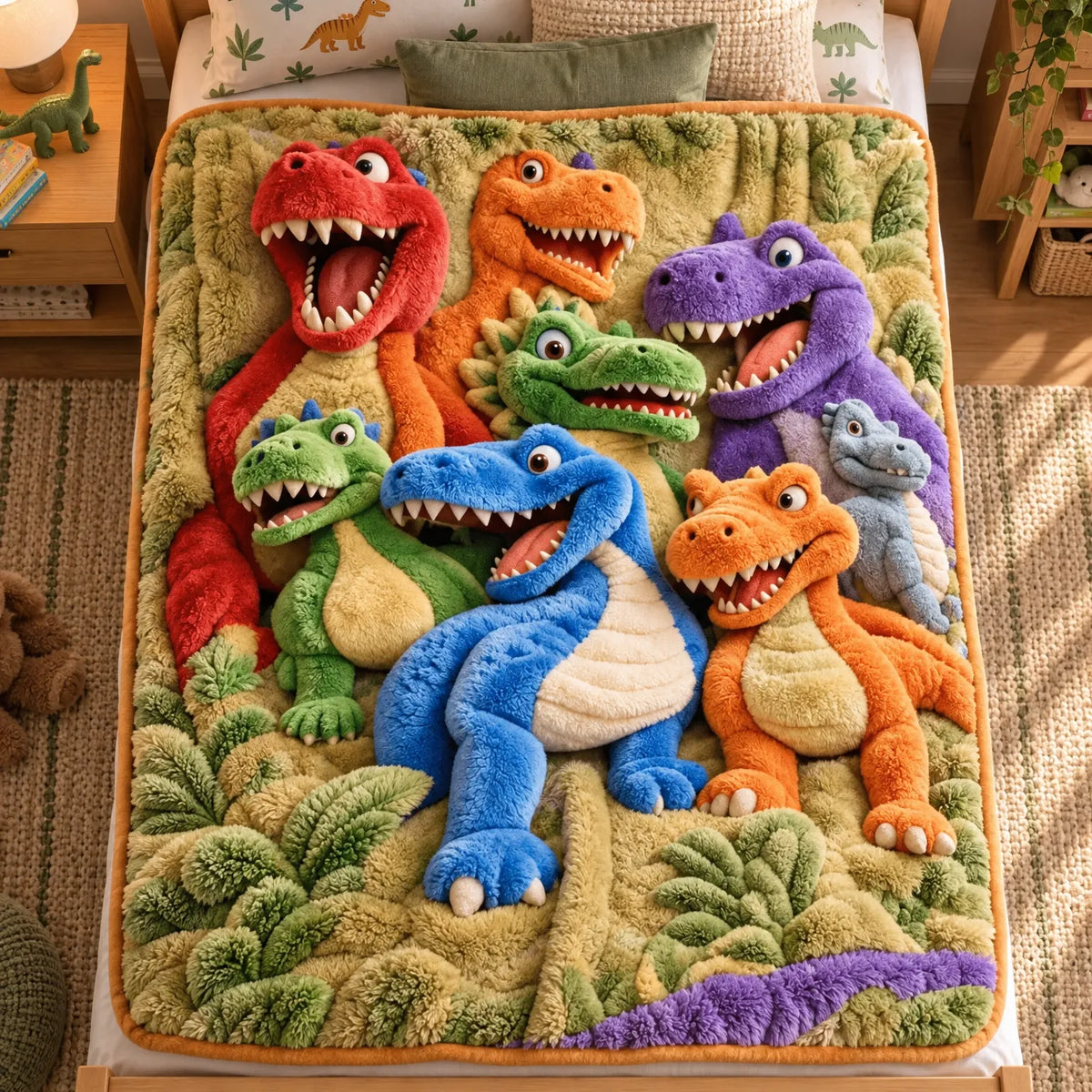 Throw Blanket Dinosaur Print Plush Machine Washable