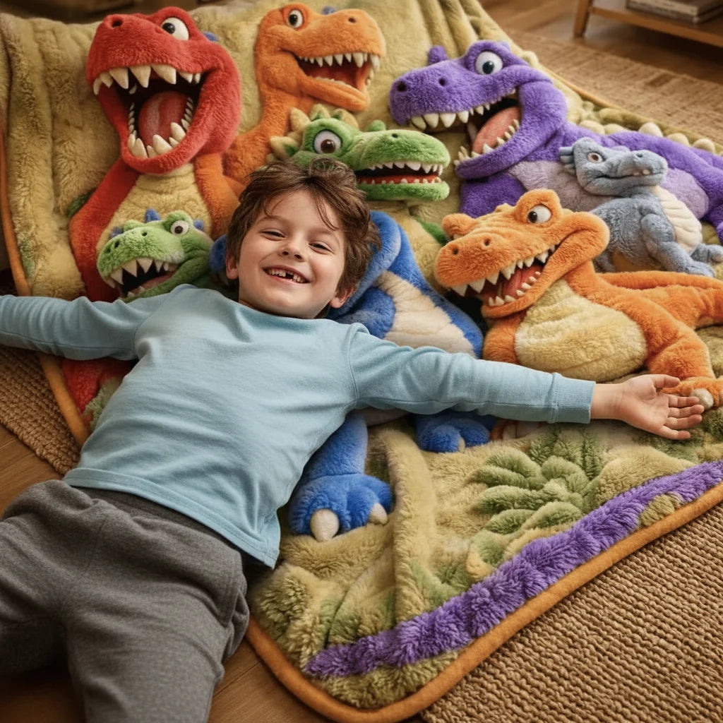 Throw Blanket Dinosaur Print Plush Machine Washable