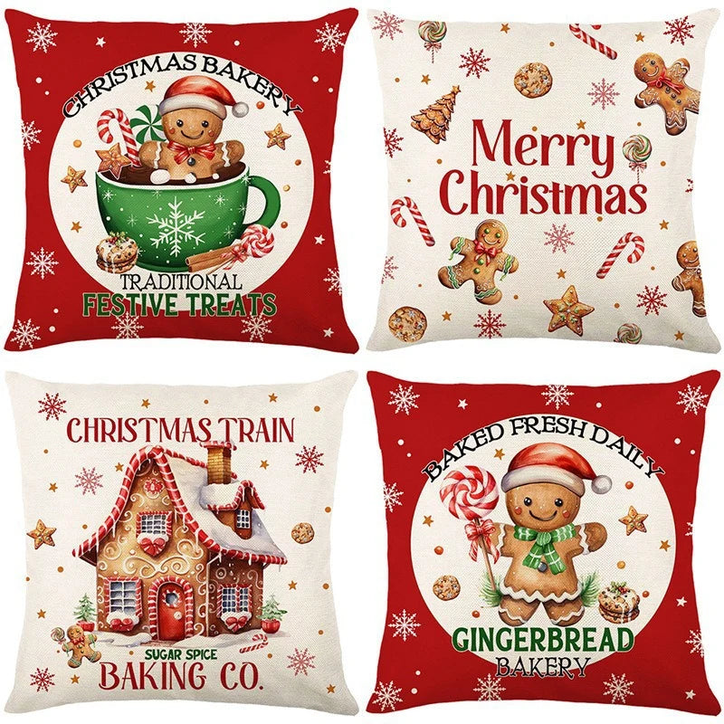 Throw Pillow Set Four Festive Designs Machine-Washable Covers