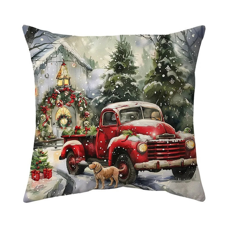 Throw Pillow Set Four Festive Designs Machine-Washable Covers