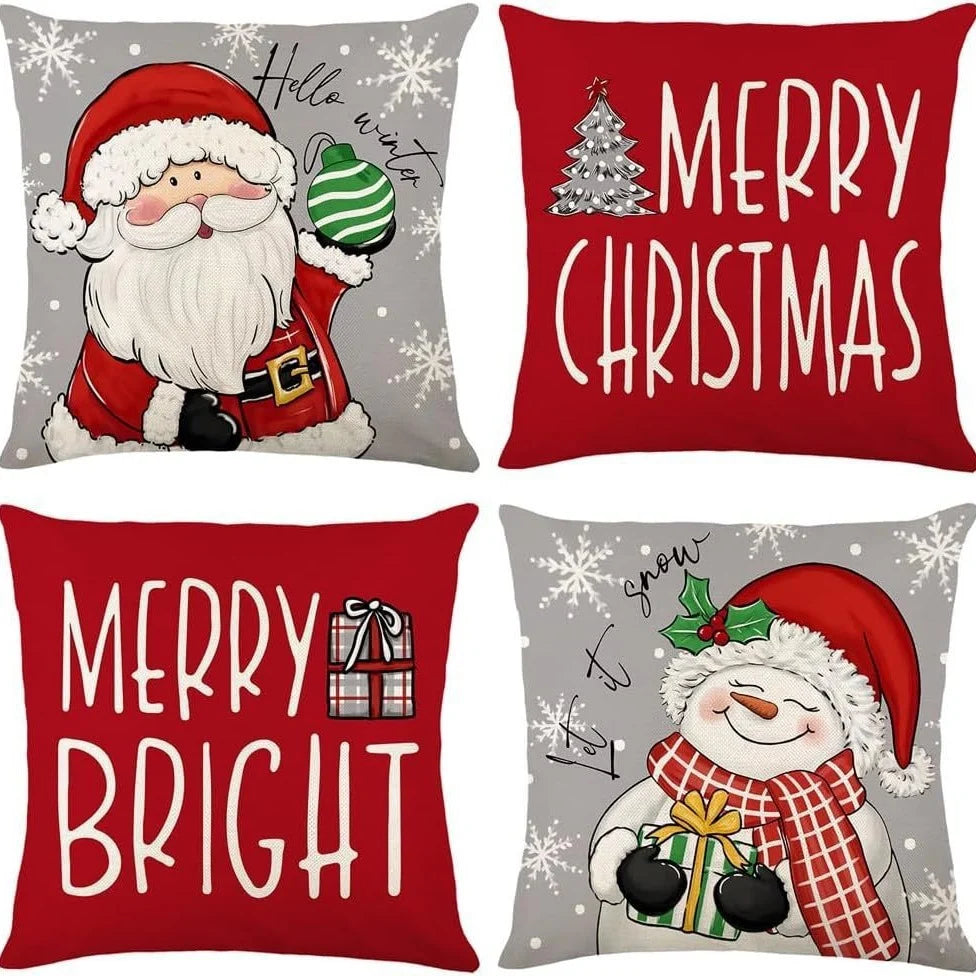 Throw Pillow Set Four Festive Designs Machine-Washable Covers