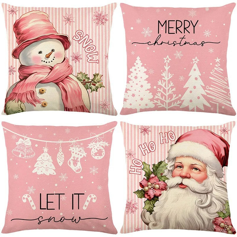 Throw Pillow Set Four Festive Designs Machine-Washable Covers