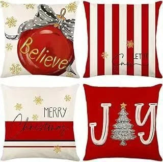 Throw Pillow Set Four Festive Designs Machine-Washable Covers