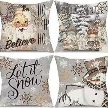 Throw Pillow Set Four Festive Designs Machine-Washable Covers
