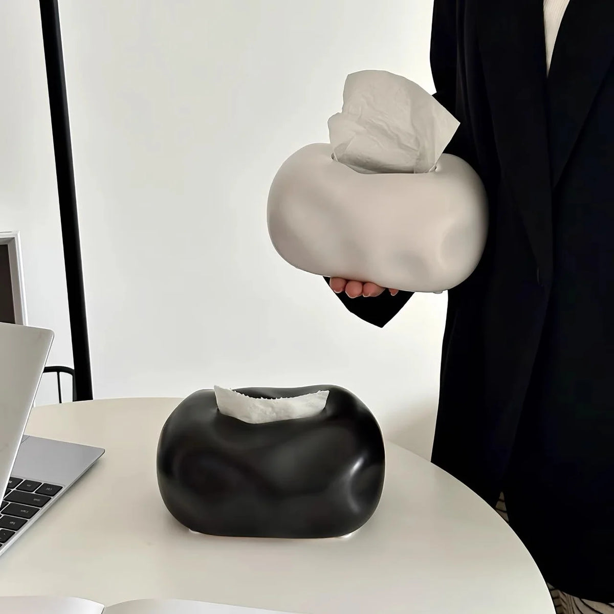 Tissue Box Cover Matte Resin Pebble-Shaped Non-Slip Feet