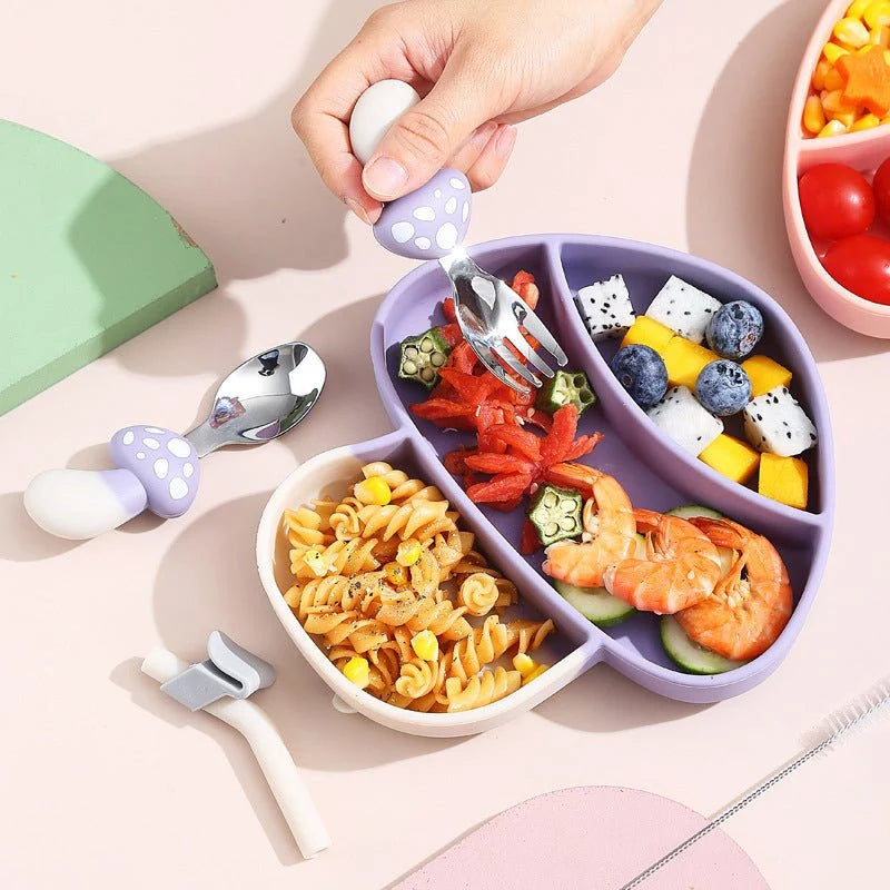 Toddler Suction Plate BPA-Free Silicone Divided Compartments Dishwasher-Safe