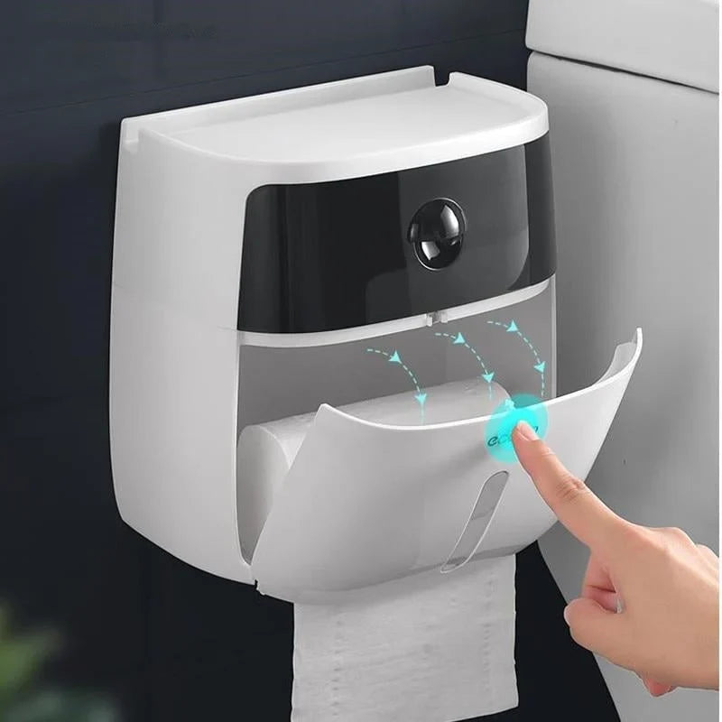 Toilet Paper Holder Waterproof Wall-Mounted With Towel Storage