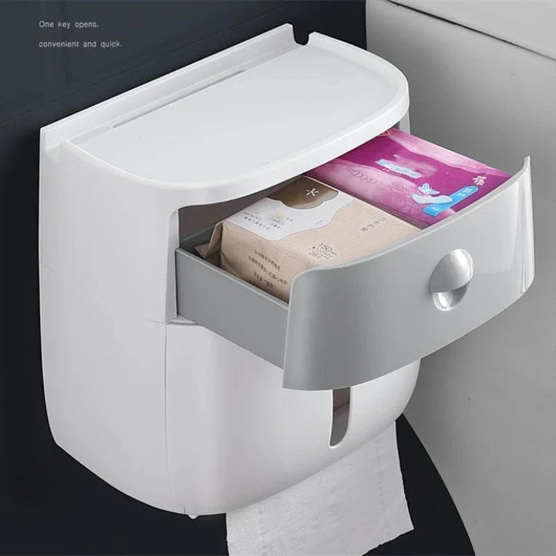 Toilet Paper Holder Waterproof Wall-Mounted With Towel Storage