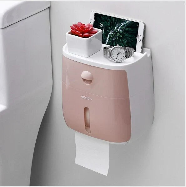 Toilet Paper Holder Waterproof Wall-Mounted With Towel Storage