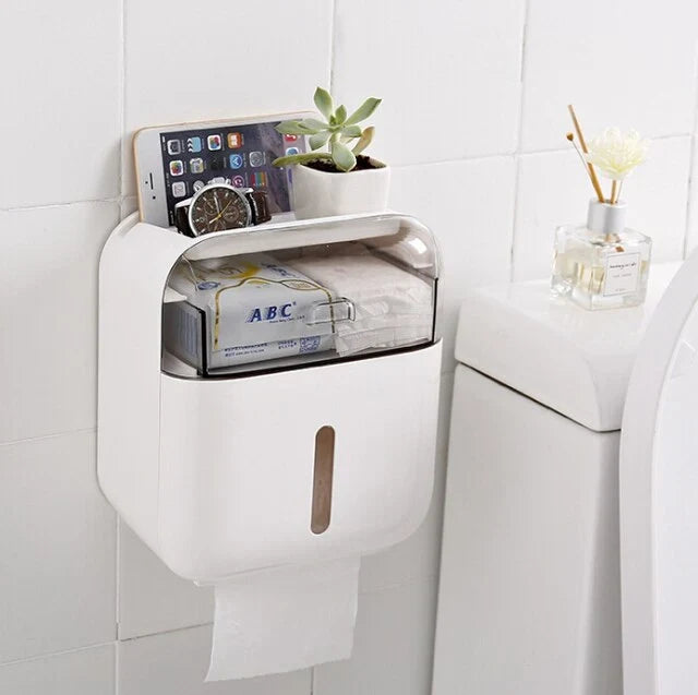 Toilet Paper Holder Waterproof Wall-Mounted With Towel Storage