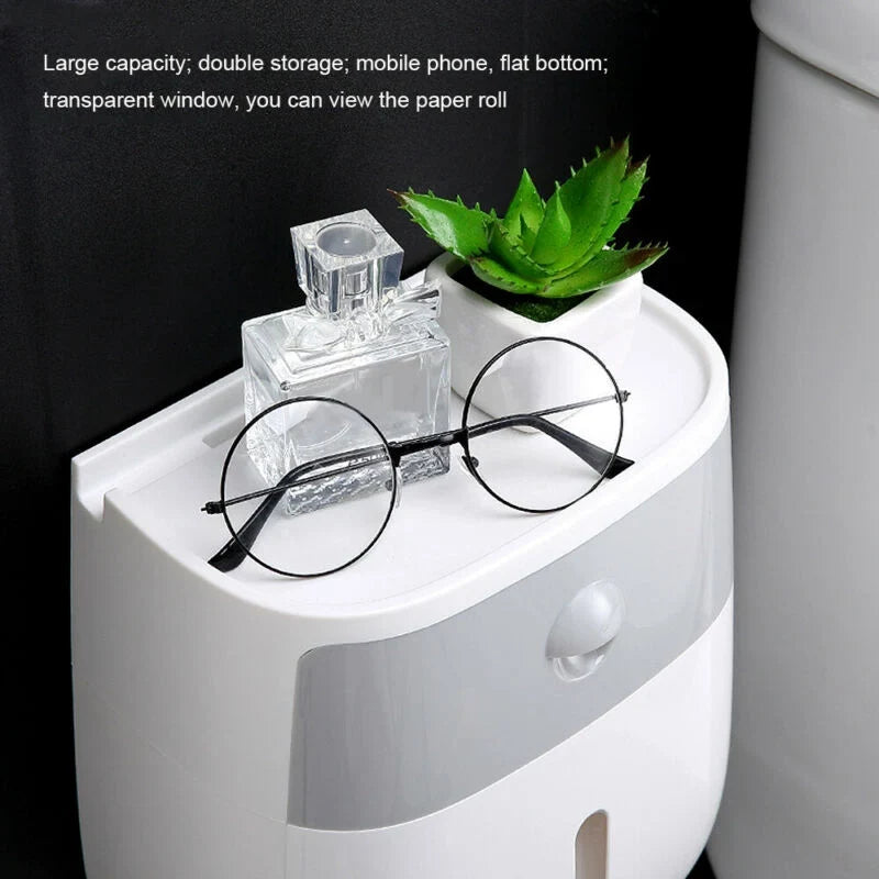 Toilet Paper Holder Waterproof Wall-Mounted With Towel Storage