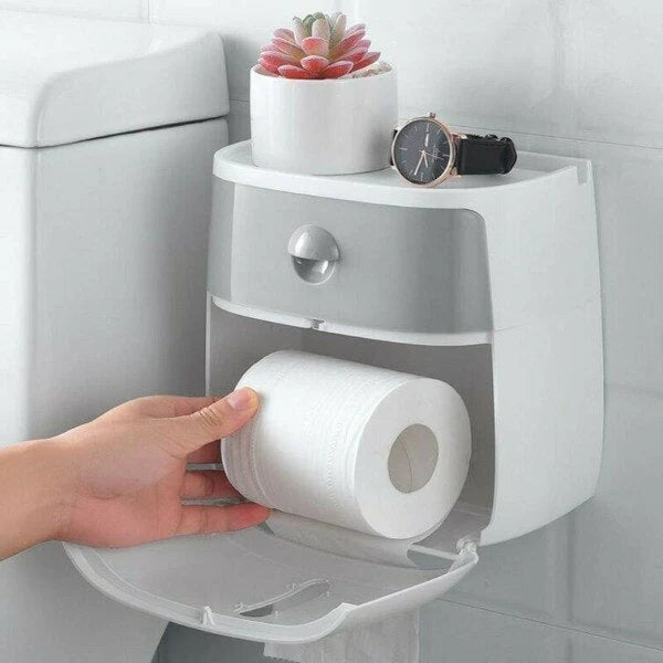 Toilet Paper Holder Waterproof Wall-Mounted With Towel Storage