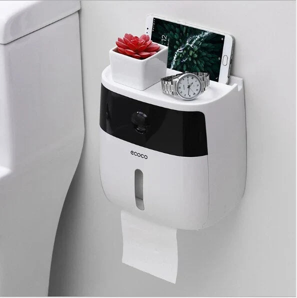 Toilet Paper Holder Waterproof Wall-Mounted With Towel Storage