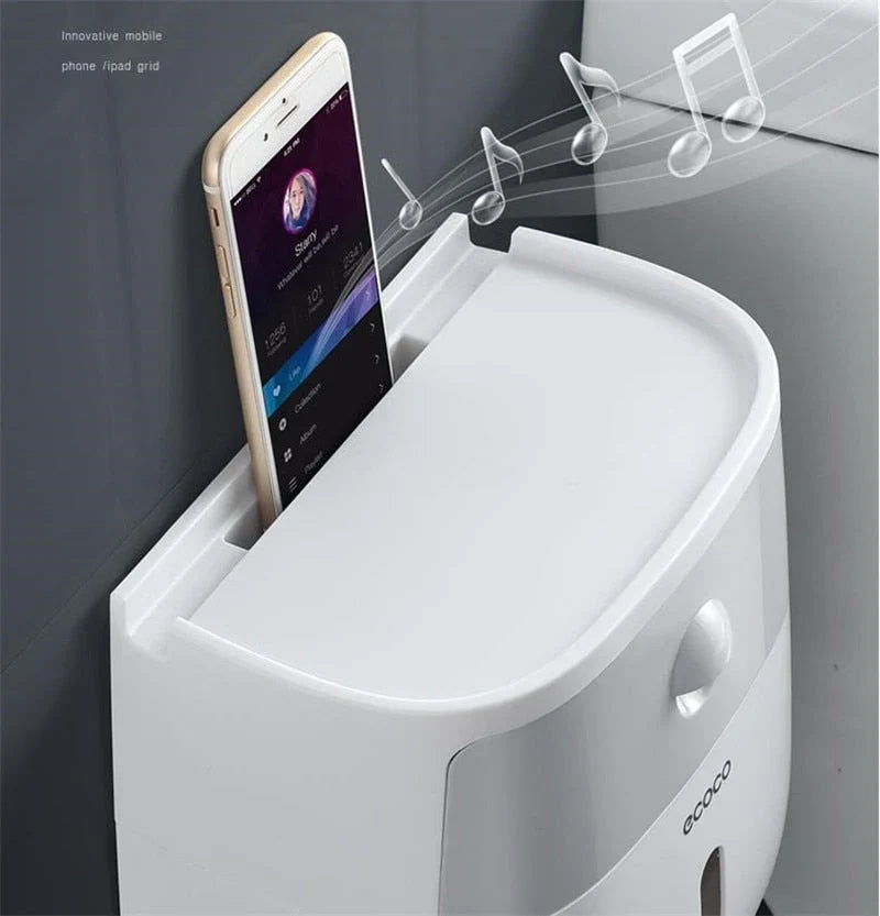 Toilet Paper Holder Waterproof Wall-Mounted With Towel Storage